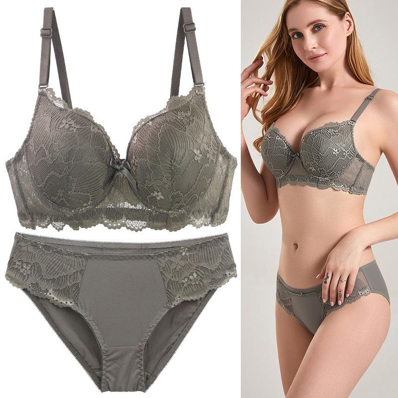 Sexy Lace Lingerie Set with Underwire Bra for Support and Side Boob Reduction Breathable Thin Bra and Comfortable Panties