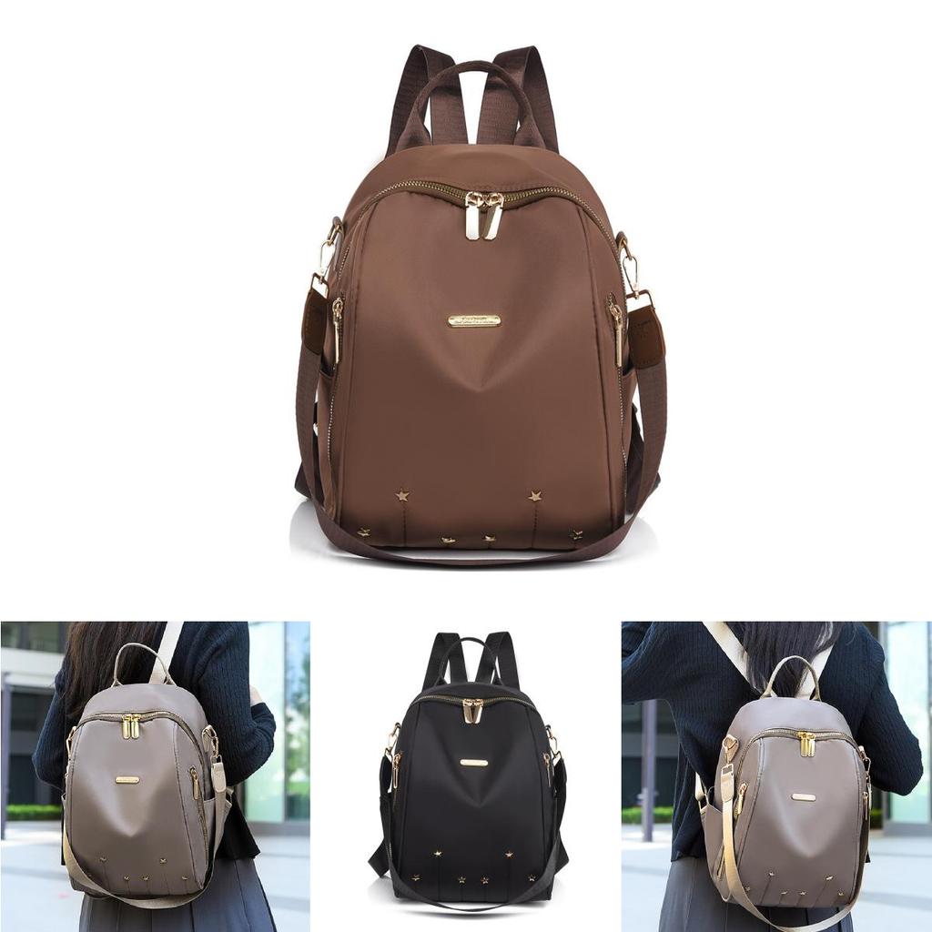 Simple Solid Color Gold Star Decoration Women Casual Nylon Backpack For Daily Use And Travel