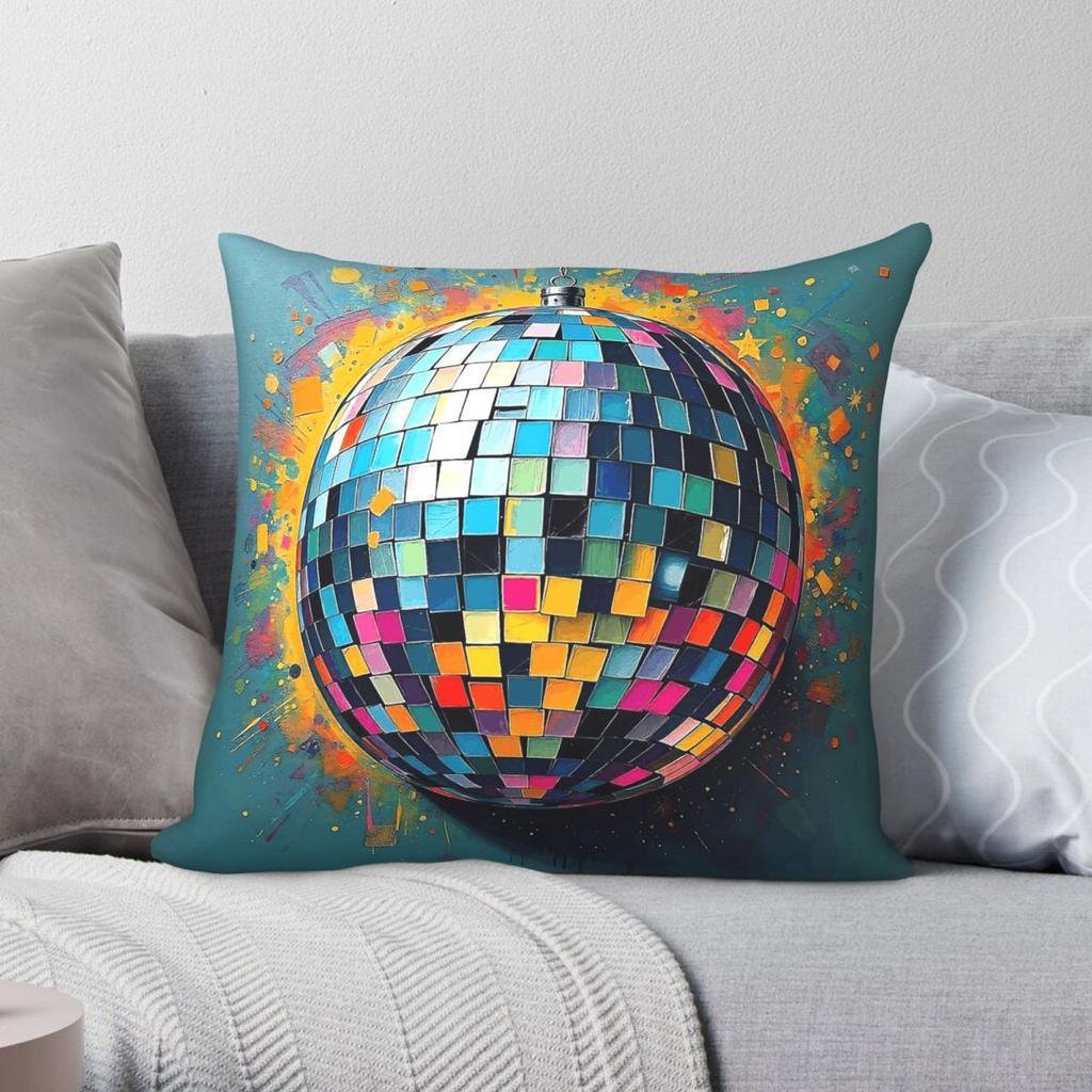 Colorful Disco Ball Retro Square Pillowcase Polyester Linen Velvet Printed Decor Throw Pillow Case Home Cushion Wholesale