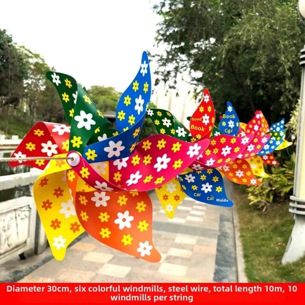 String Mounted Colorful Windmill Decorative Outdoor Pinwheel Spinning Hanging Windmill Garden Yard 1Set 30cm Flower