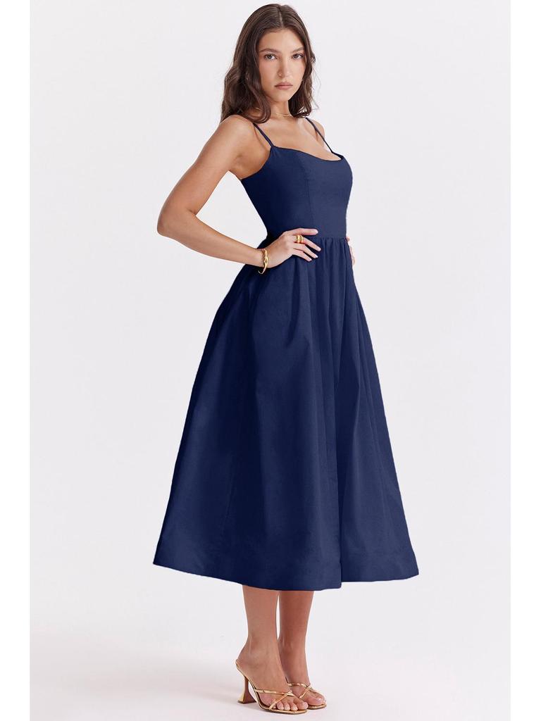 Women's Solid Color Sexy Backless Sling Swing Dress