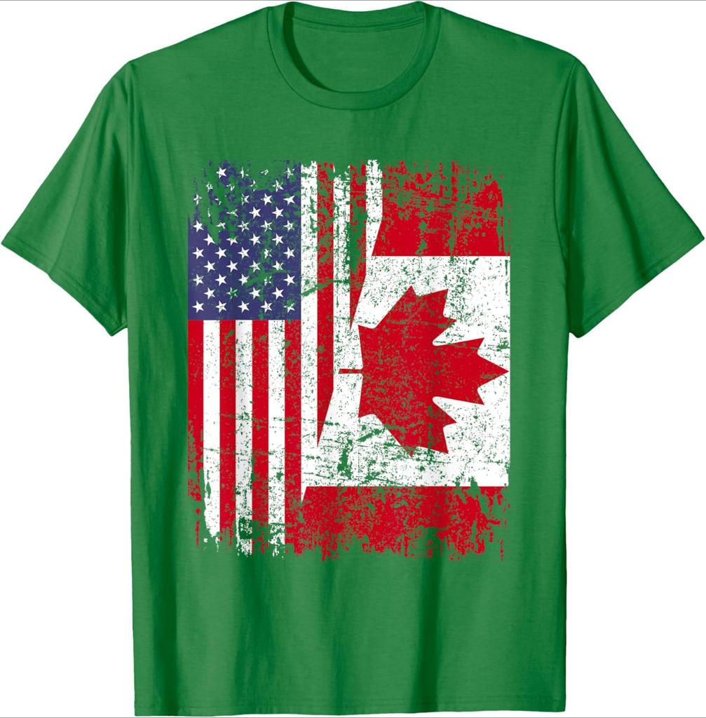 CANADIAN ROOTS|Half American Flag|CANADA pattern design-100% cotton summer O-neck short sleeve printed men's T-shirt.