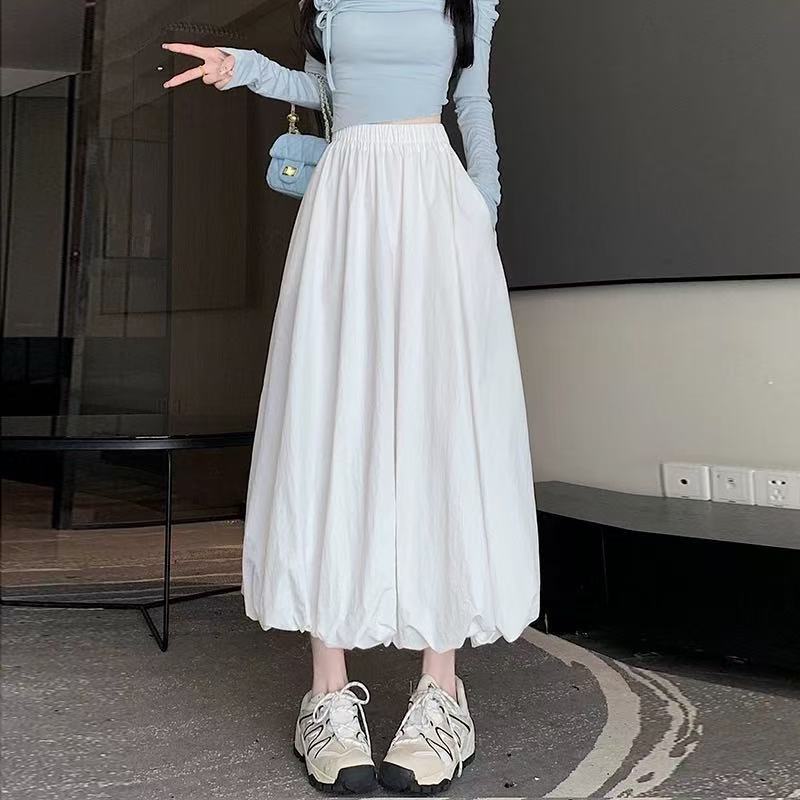 

Повседневный универсальный дизайн Полуюбка Высокая талия Эластичная Юбка-фонарик Миди Женское платье M белый