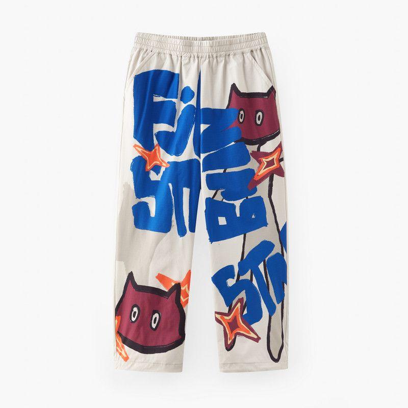 Mqd Children s Clothing Boys  Casual Pants Summer New Loose Straight Pants Boys  Long Pants Children s High-Waisted Pants Flower color 140