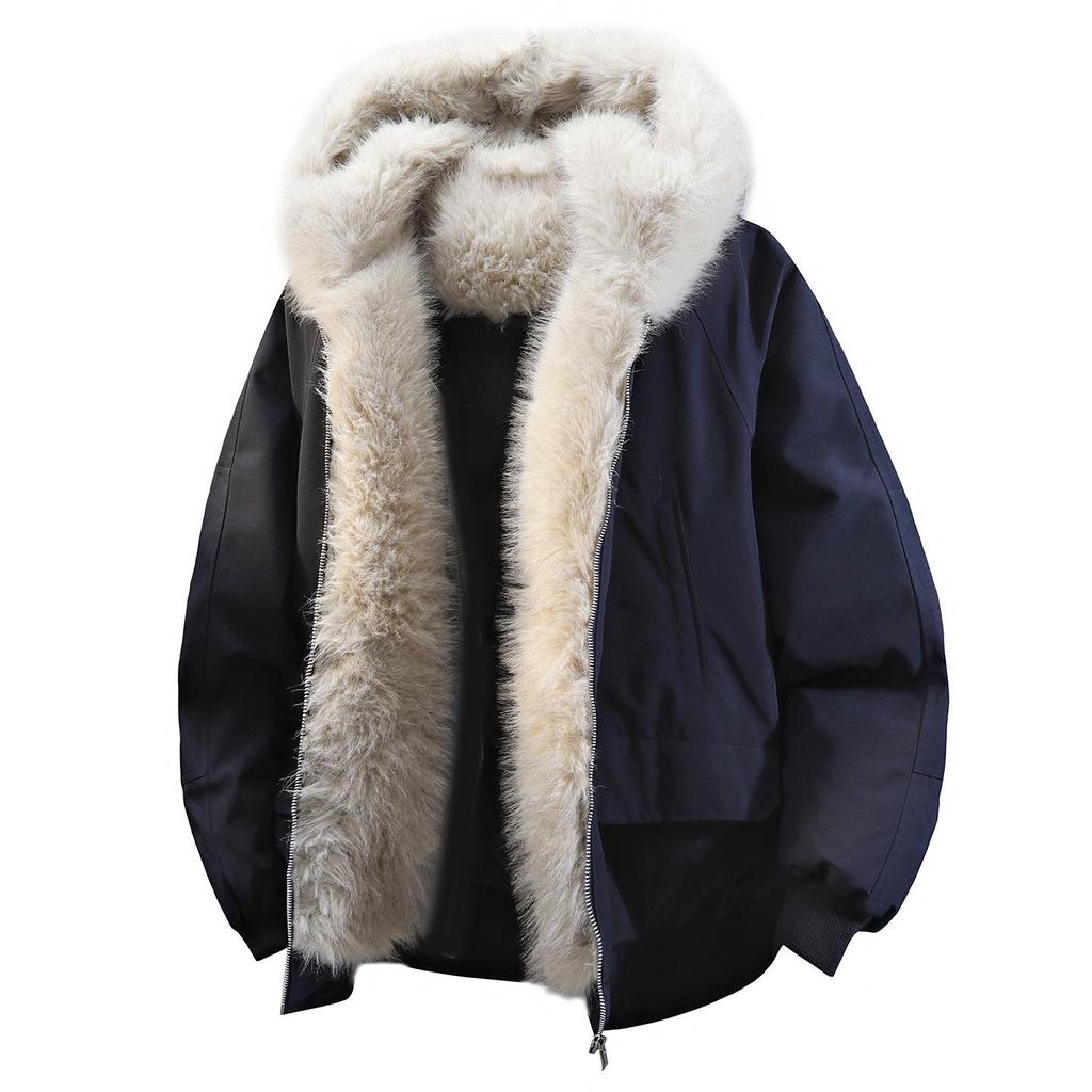 Jaqueta de Neve Masculina Retro com Capuz, Estampa Leopardo das Neves, Gola de Pelo Genuíno, 90% Penugem de Pato, Estilo Curto para Exterior.