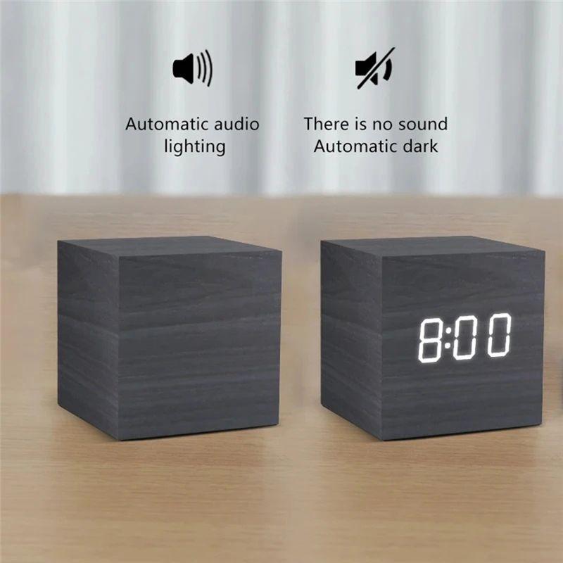 ABIY Square Wooden LED Digital Alarms Clock Wooden Retro Luminous Clock LED Bedside Table Desktop Clock Mini Digital Clock
