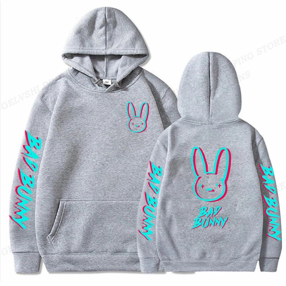 Mikiny s kapucí s králičím potiskem Bad Bunny pro muže a ženy, streetwear, hip hop, mikina s kapucí, svetry, unisex tepláková souprava