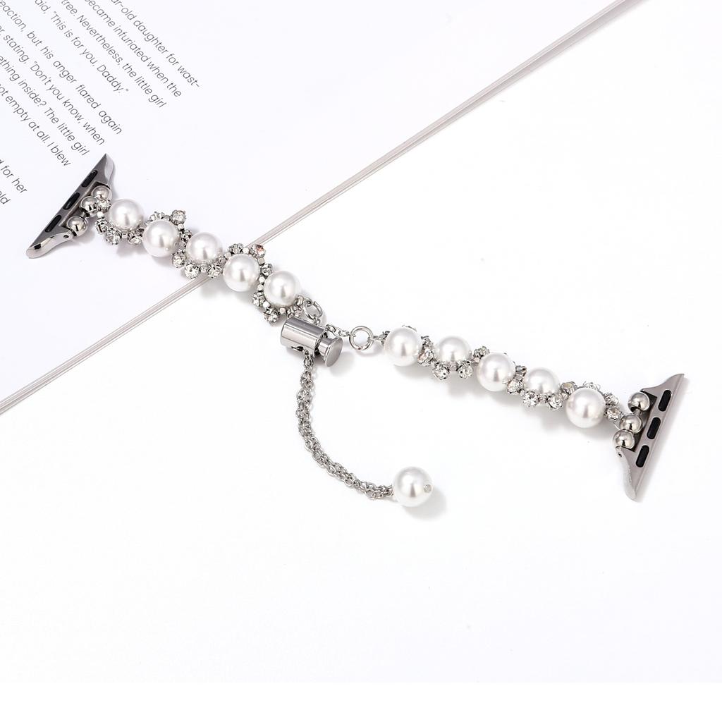 Pearl Decor Strap for Apple Watch Series 11 10 42mm/9 8 7 41mm/SE3 SE2 SE 6 5 4 40mm/3 2 1 38mm Metal Watch Band