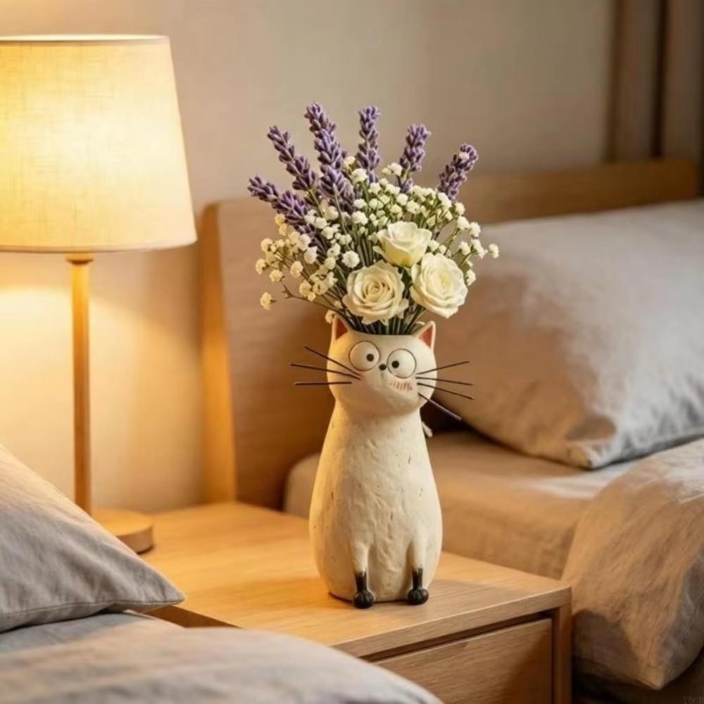 Handmade Cat Shaped Flower Vase Unique Quirky Cat Planter Charming Cat Bud Vase Living Room