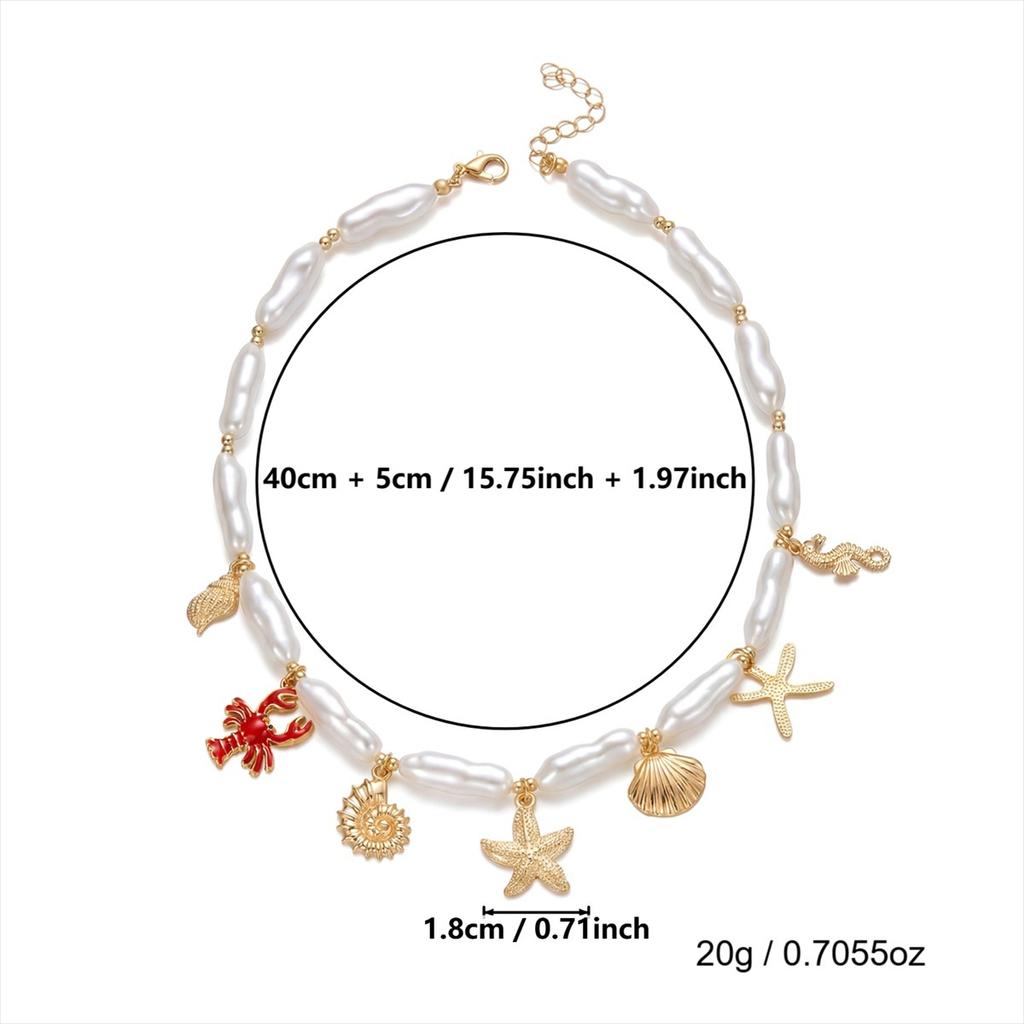 Boho Starfish Shell Conch Seahorse Lobster Pendant Necklace For Women Men Irregular Imitation Pearl Ocean Beach Choker Jewelry