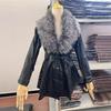 New PU Leather Imitation Fox Fur Collar Jacket for Women  Mid To Long Style