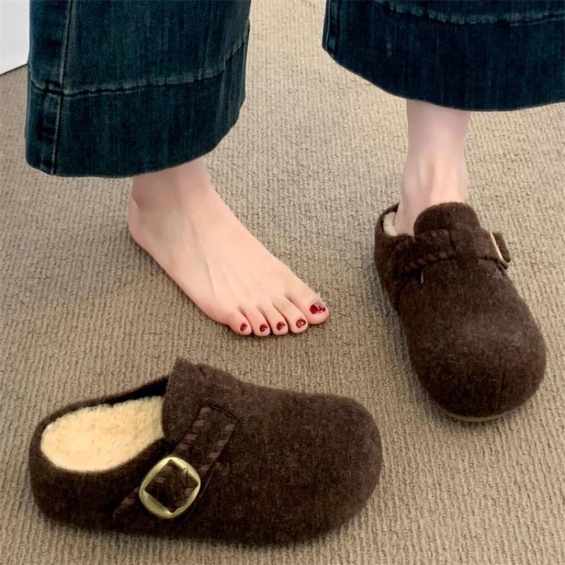 Thick-fibered Women's Bag-style Half-toe Slippers, New Style, Lazy Person's Cotton Shoes