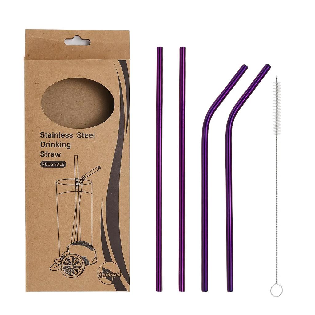 1set Stainless Steel  Straws with Brush - Set of 5 - Reusable and Washable,Perfect for Smoothies Milkshakes Tea Juice