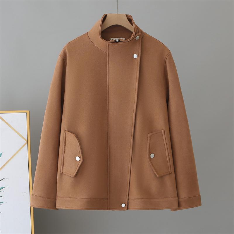 

2026 Spring Women s Plus Size Suede Velvet Jacket - Irregular Long Sleeve Cardigan Top 2XL кавовий