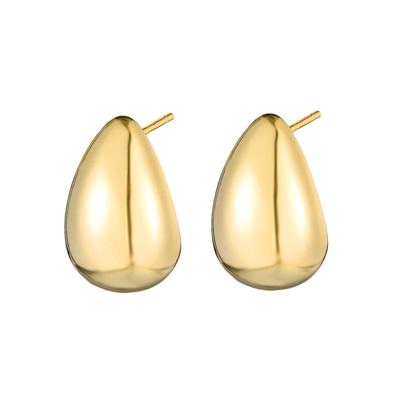 S925 Silver Teardrop Stud Earrings with Brass Texture - European and American Style