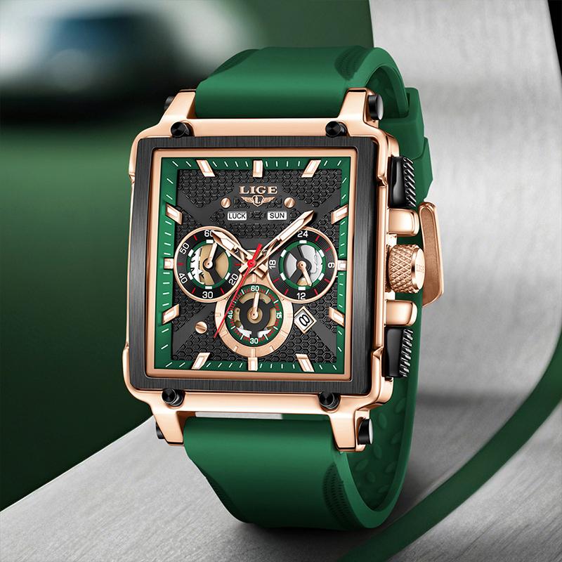 LIGE Marque Top Luxe Montres Homme Bracelet Silicone Montre Étanche Sport Militaire Montre Homme Chronographe Quartz Montre-bracelet Reloj