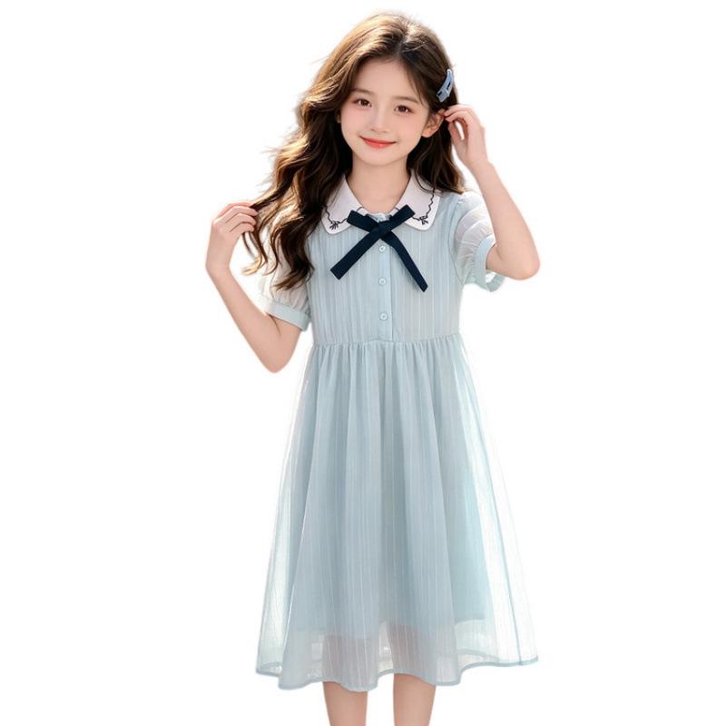 2026 Girls' Summer Dress - School Style Lapel Skirt for Big Kids