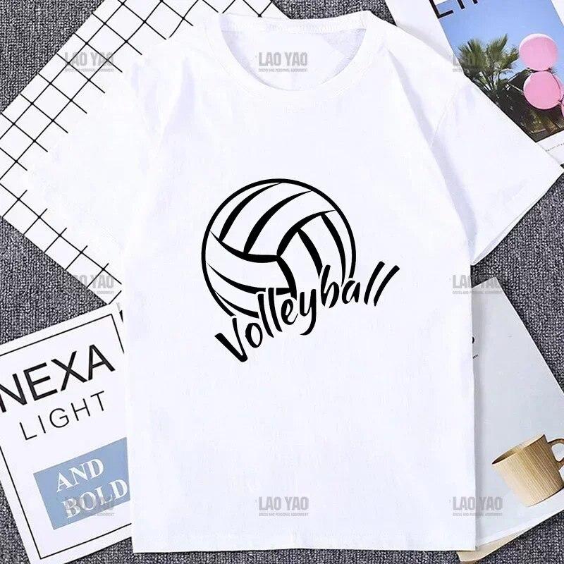Fargerik volleyball kortermet t-skjorte for kvinner Harajuku Søt fargerikt balltrykk Komfortabel unisex-t-skjorte Uformell mote løs t-skjorte