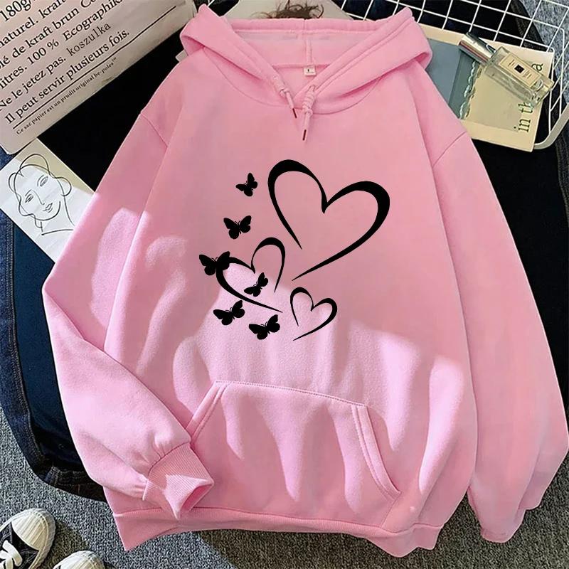 Butterfly Print Hoodie for Woman Cute Hooded Sweatshirts Female All Season Daily Casual Fashion Loose Pullover Top