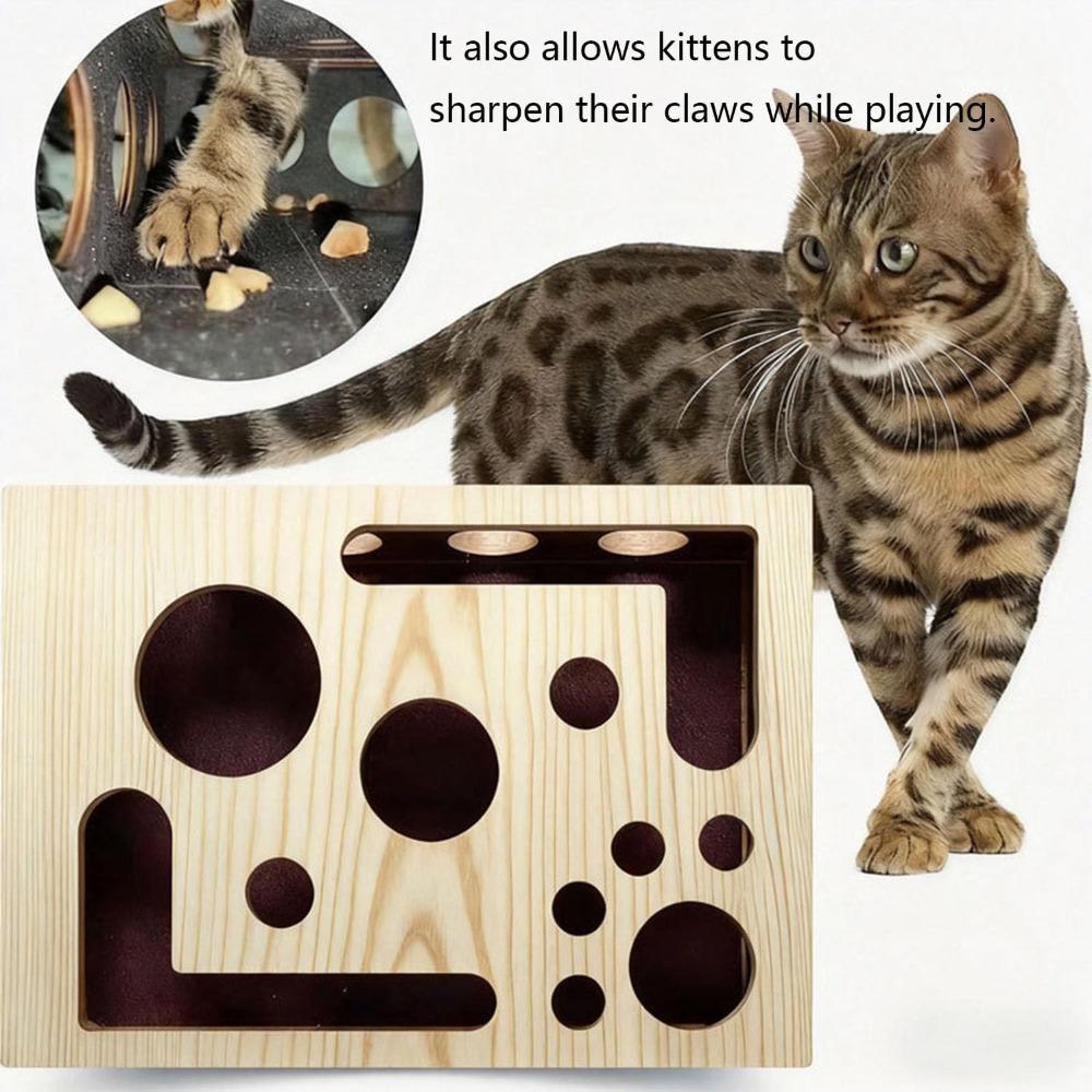 Katzenkratz-Puzzle-Anreicherungsbox, Interaktives Katzenpuzzle-Spielzeug, mit Glöckchenball & Schleifpapier innen, Mental für Krallen Gesundheit, Kratzbox Spielzeug