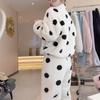 Women's Polka Dot Flannel Pajama Set - Thick, Double-Sided Arctic Fleece, Long-Sleeved for Spring/Summer Warmth.