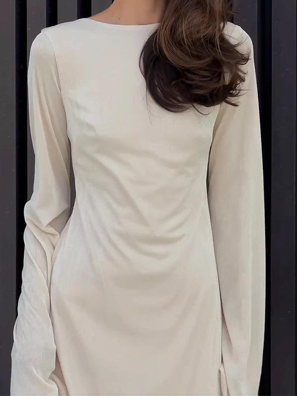 Robe d'été pour femmes 2024, couleur unie, manches longues, cintrée à la taille, style français