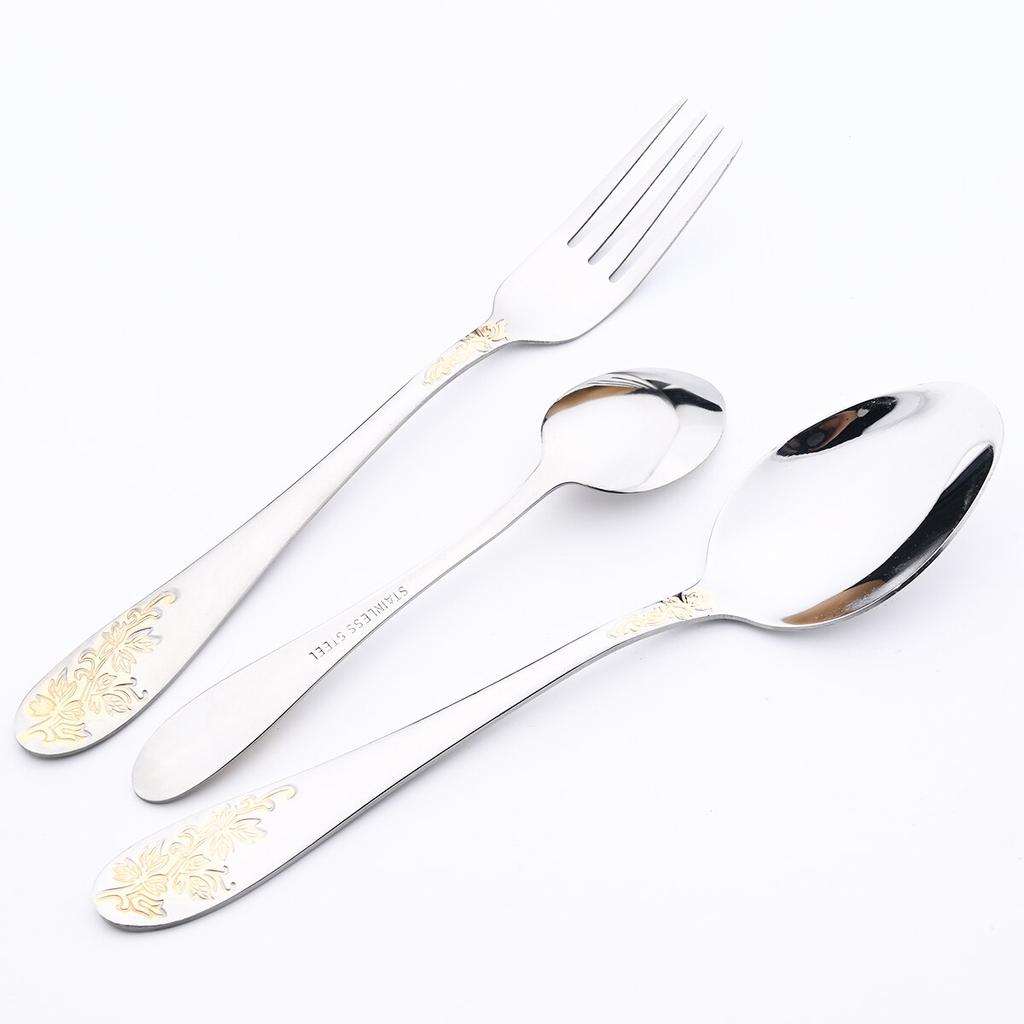 16Pcs Vintage Carved Gold Cutlery Set Western Stainless Steel Dinnerware 4 Colors Flatware Spoon Knife Fork Tableware Kitchen Silverware