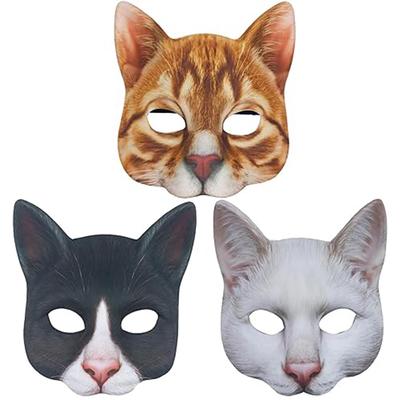 3X Masque de Chat Demi-Visage Pour Fête d'Halloween Noël Noir/Blanc/Marron