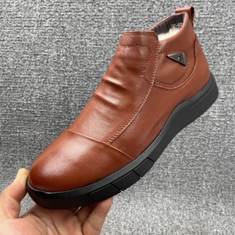 Winter leather cowhide men's cotton shoes wool velvet warm men's shoes men's boots treatment