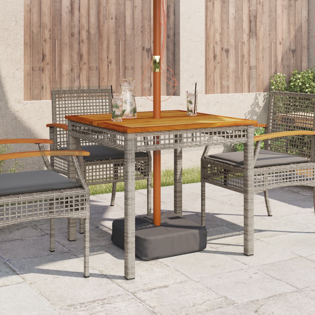 Garden Table Gray 80 x 80 x 75 cm Poly Rattan & Acacia Wood