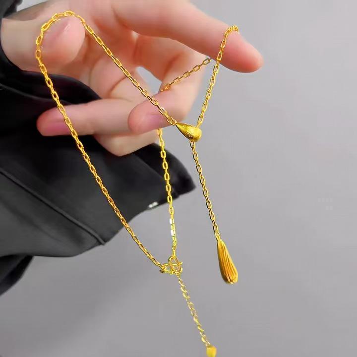 Collier pendentif Tournesol Goutte d'Eau Doré pour Femmes - Tendance, Chaîne de Clavicule Polyvalente avec Pendentif Gland