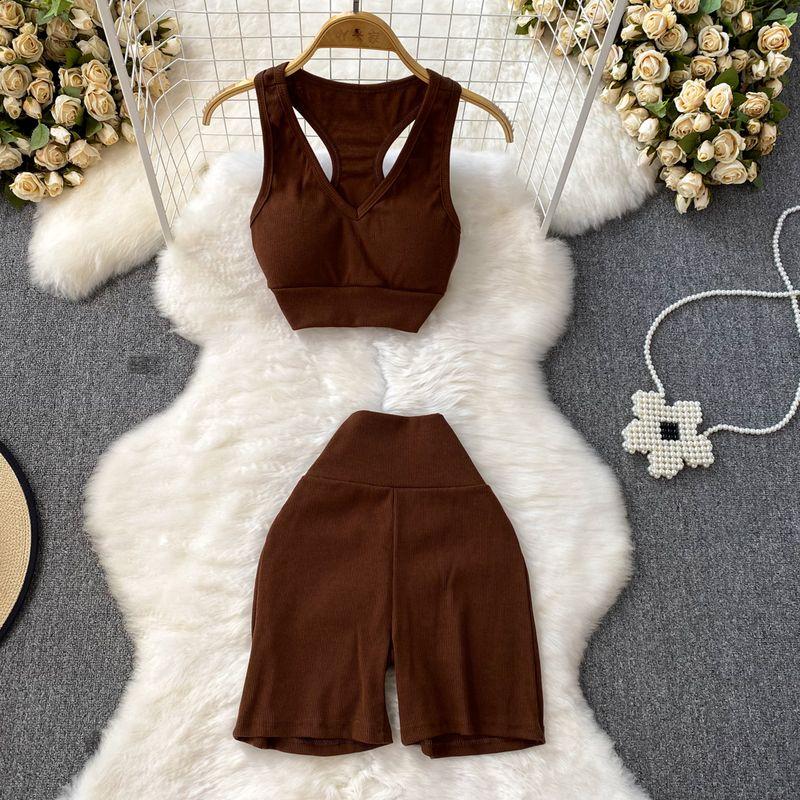 

Exercise Running Leisure Belly Contracting and Hip Lifting Fashion Suit Brown All yards