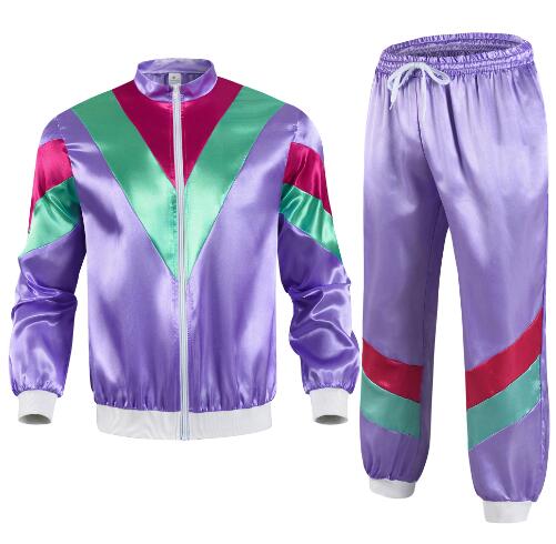 Damen Herren Kostüm 80er 90er Anzug Party Zubehör Disco Jacke Hose Outfit Damen Herren Kostüm Trainingsanzug für Karneval
