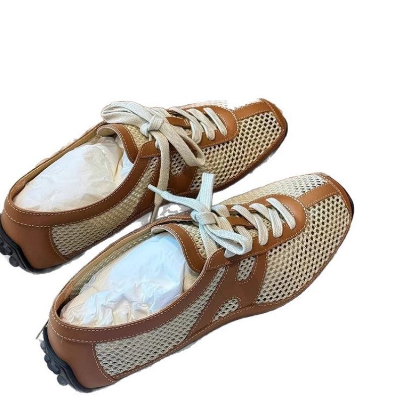 Retro Hollow Mesh Shoes Women's Summer Breathable New Ballet Single Shoes Casual Sports Woven Non-slip Flat Shoes