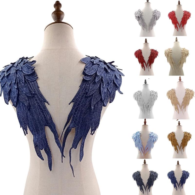 2lots Elegant Angel Wing Fabric Appliques Creative Pattern Patches Bridal Dress for Bridal Attires