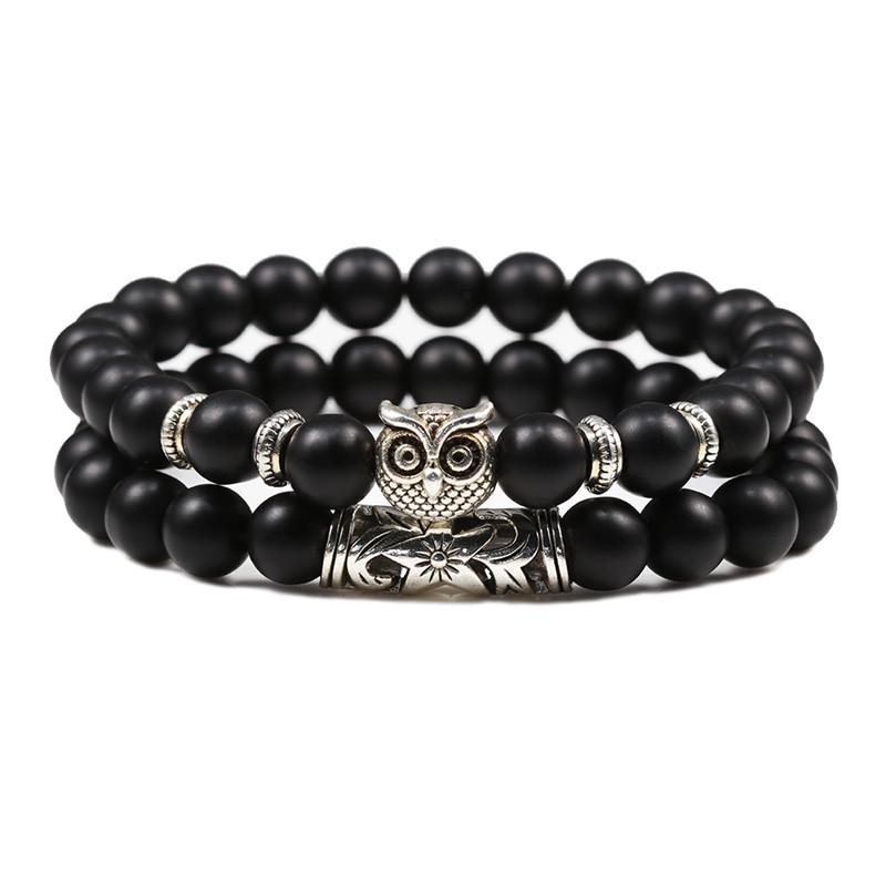 Herren Retro Obsidian Perlenarmband - Trendiges, Nischen-Design für Glück.
