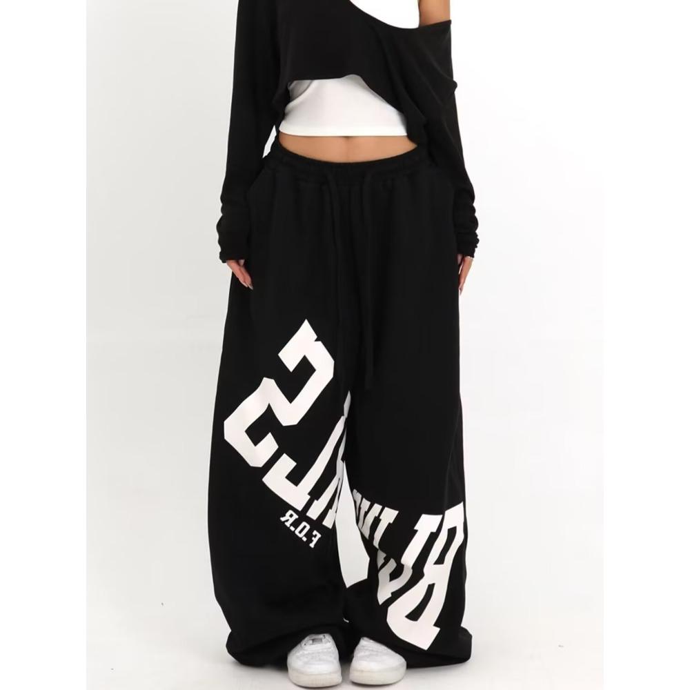 American Street Dance Alphabet Printed Straight Sweatpants Men's and Women's Hip Hop Trend Brand Loose Wide Leg Pants Sweatpants Dance Pants