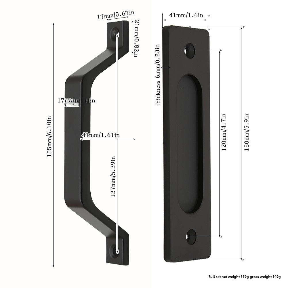 Dual-Sided Black Surface-Mounted Sliding Barn Door Handle