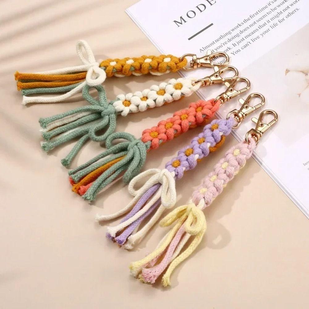 Cute Cotton Rope Key Chains Handmade Multi-purpose Colorful Braided Keychain Large Zipper Puller Women Bag Charm Pendant