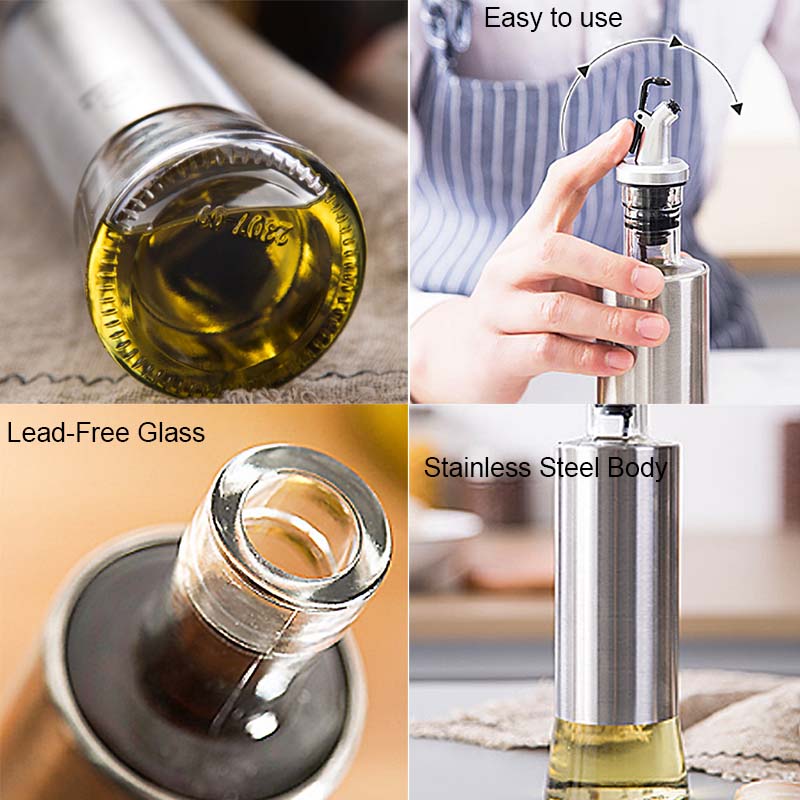 BORREY Nerezová láhev na vaření oleje Dávkovač na omáčky Láhev na koření Láhve na česnekový olej Skleněná láhev na olej a ocet Kuchyňský nástroj