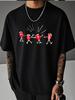 Unisex White Short Sleeve Tee Four Cartoon Red Tomato Stick Figures Explosion Graphic Crew Neck Loose Casual Male Daily Tops