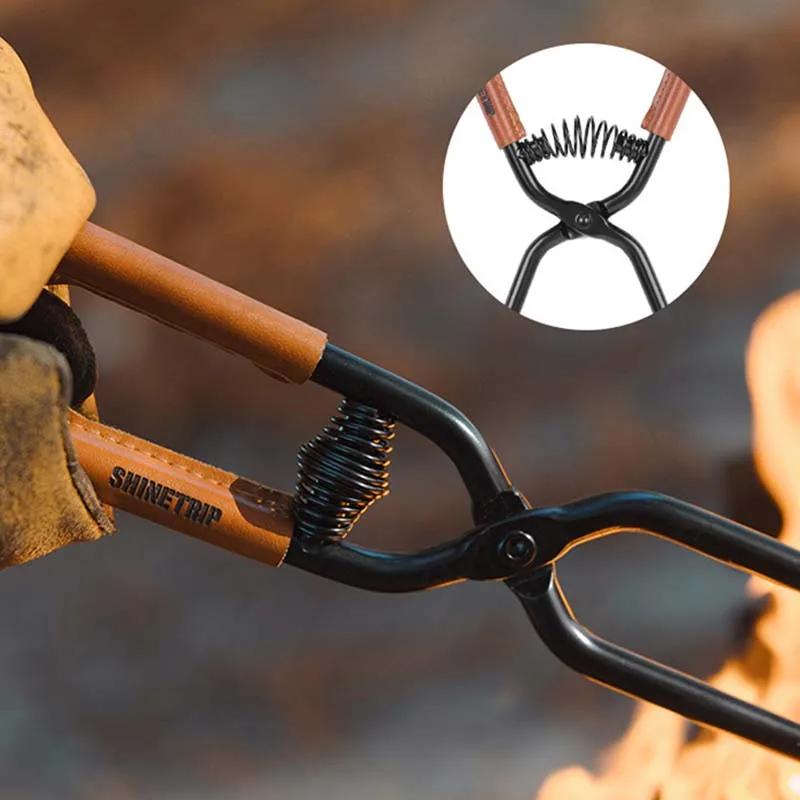 ShineTrip Neuer Outdoor Camping Feuerhaken Verdickter Anti-Verbrühungs-Kohlenstoffstahl Feuerhaken Picknick BBQ leicht tragbar