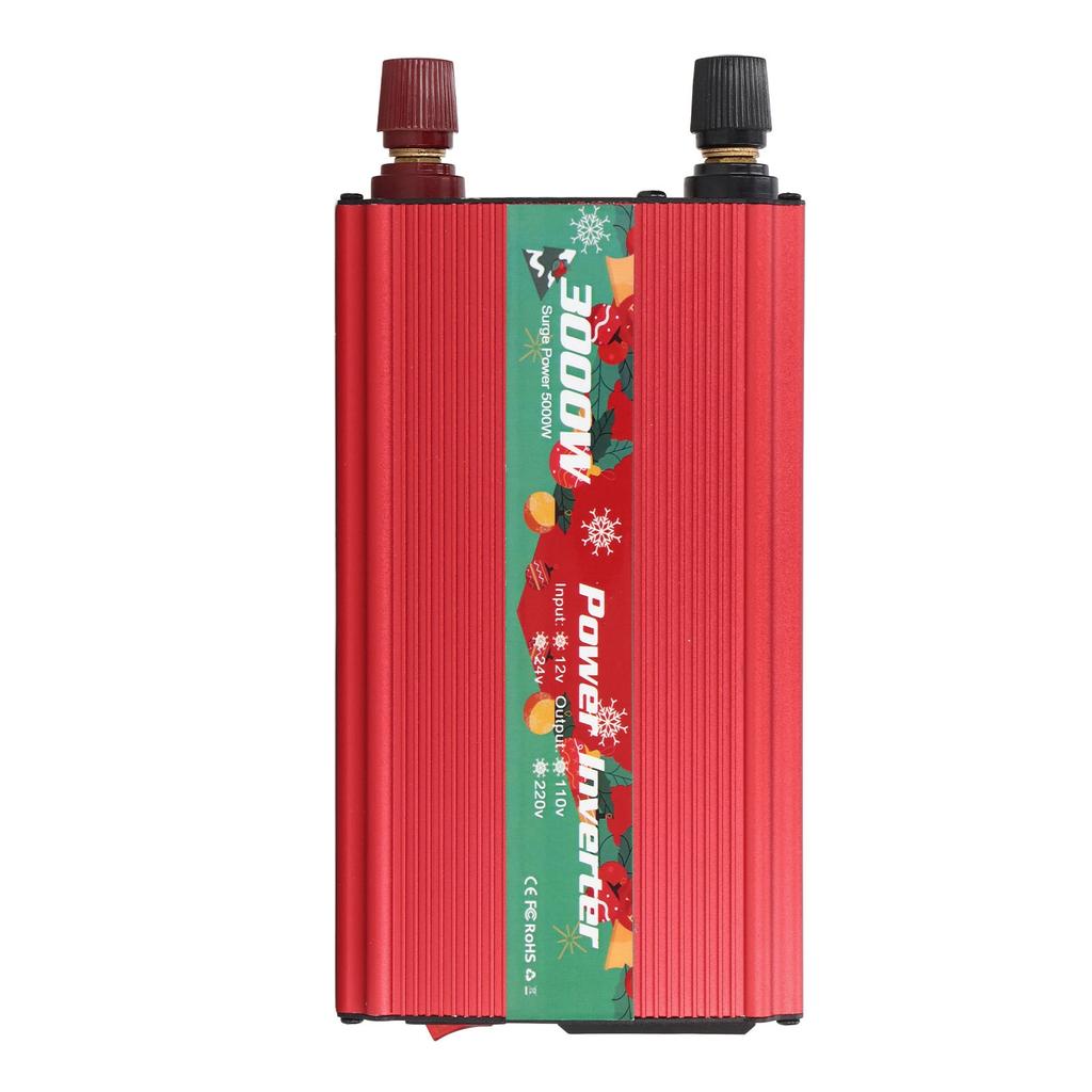 Invertor de putere Aliaj de aluminiu DC12V la Putere AC Invertor cu undă sinusoidală cu zgomot redus pentru încărcare multifuncțională 3000W Roșu 110V