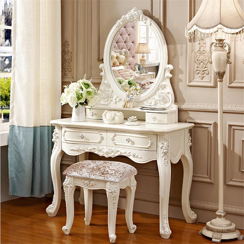 European Style Mini Dressing Table for Bedroom - French Princess Makeup Cabinet for Small Apartments, Modern Simple Design