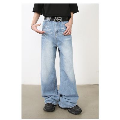 Loose Straight Jeans Men's Personalized Cat Whiskers Design Senior Sense of Pants Straight Loose Jeans for Men Fashionable and Comfortable Pants