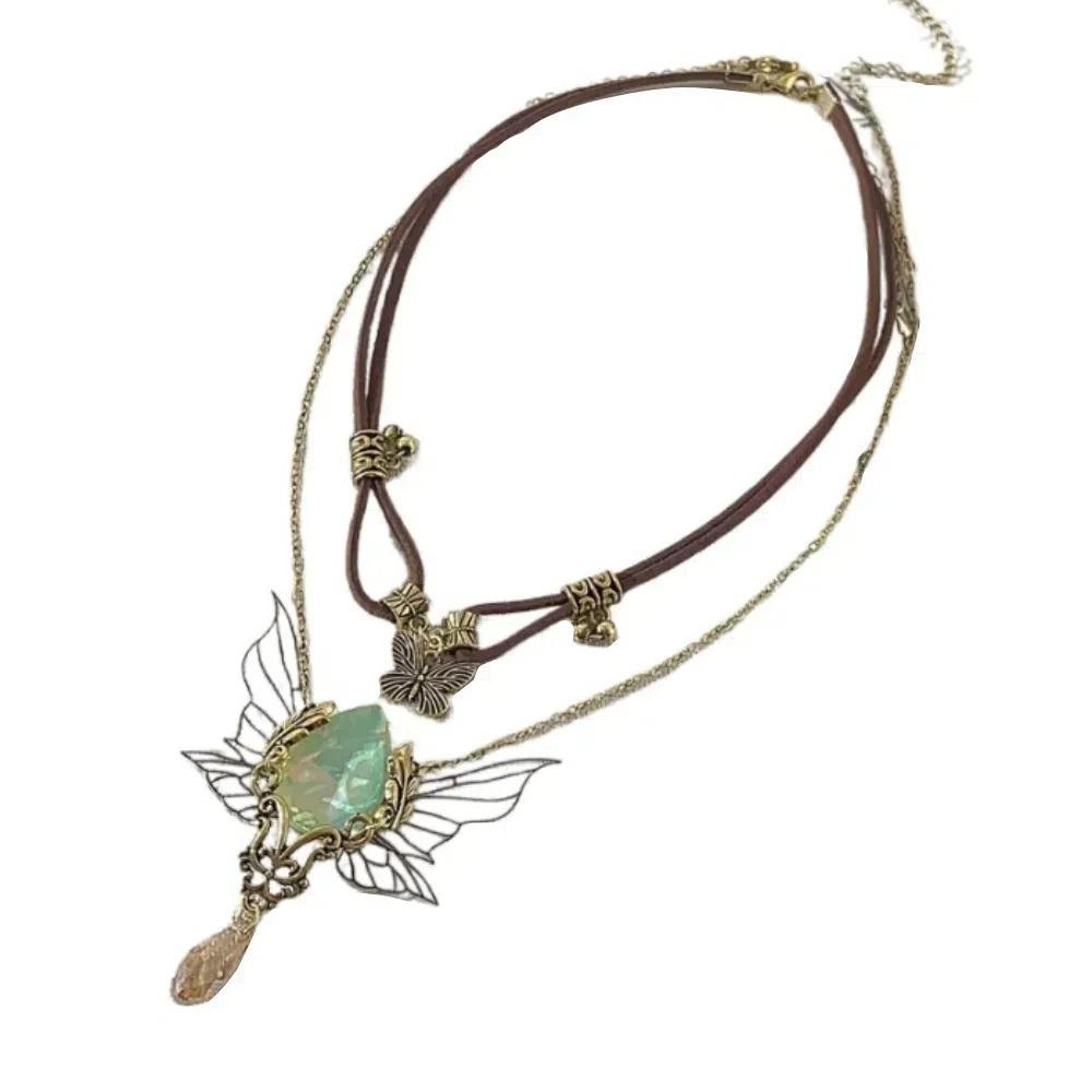 

Винтажное ожерелье-чокер с подвеской в виде бабочки, цепочка на ключицу, стразы, крылья, женское коричневый