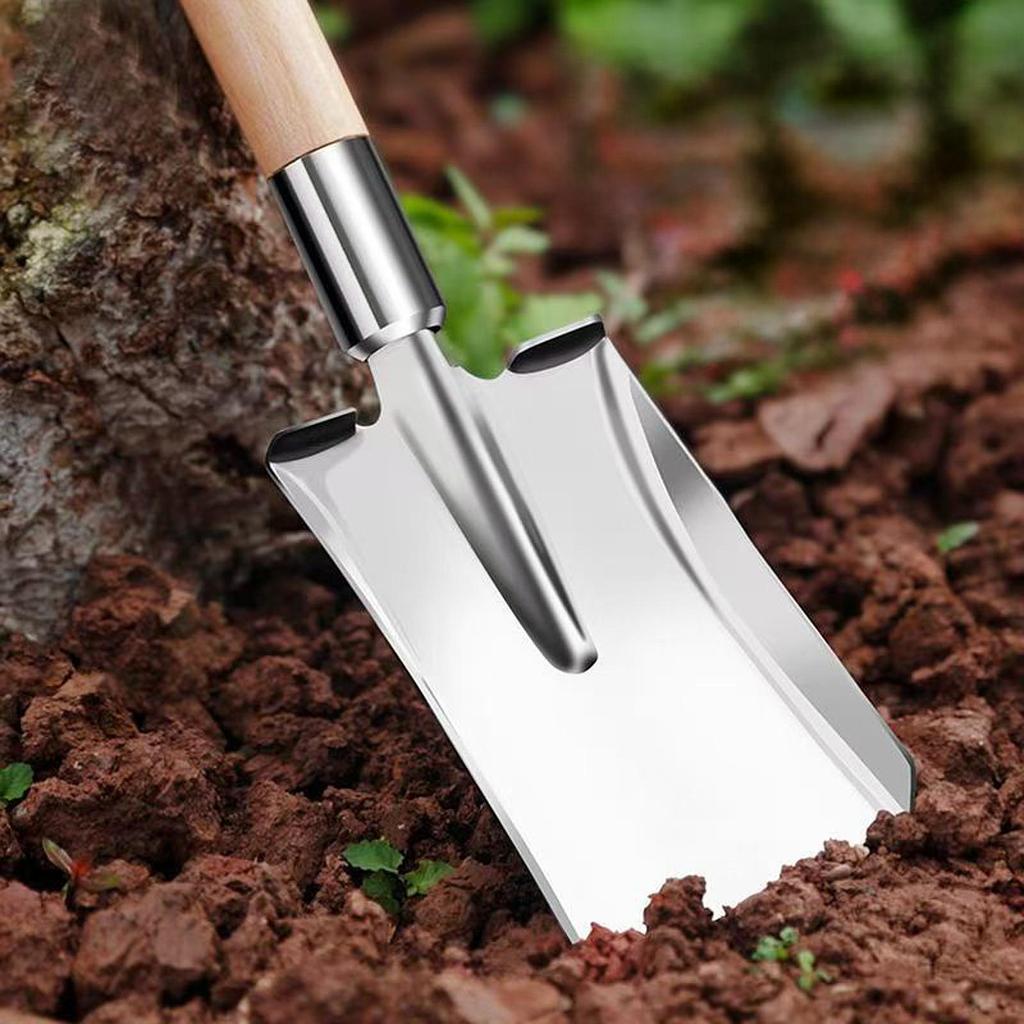 Stainless Steel Hand Shovel Durable Weeding and Seeding Trowel Wood Grip for Garden Beds Lawn Care and Patio