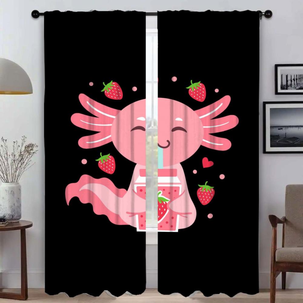 Cute Axolotl Blackout Curtain for Room 2 Panel Kitchen Curtains for Camera Home Interior Curtains Shades Halloween Decoration