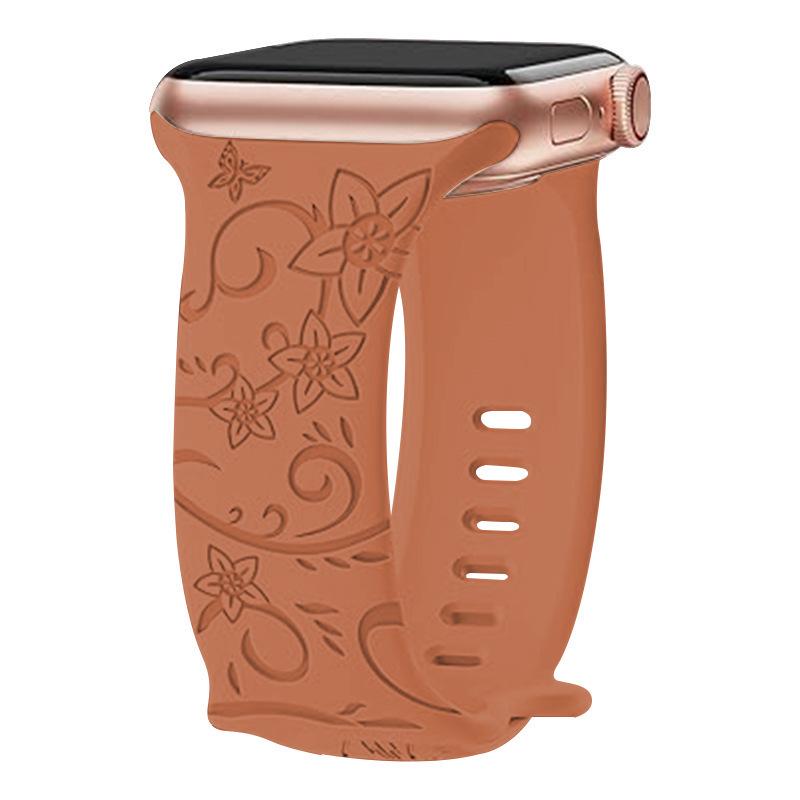 Bracelet en Silicone Gravé au Laser avec Boucle Papillon pour Apple Watch