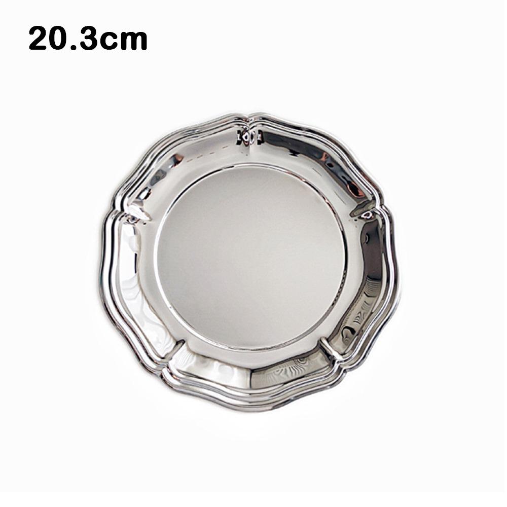 Modern Style Mirror Finish Stainless Steel Serving Tray Silver Brushed Back Decorative Tray Round Snack Dish Coffee Table